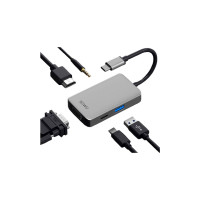 Хаб 5in1 - WIWU Alpha, USB-C to USB+USB-C+VGA+HDMI+3.5mm, Space Gray