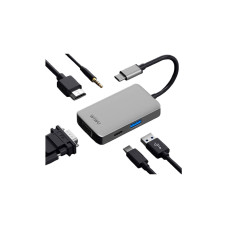 Хаб 5in1 - WIWU Alpha, USB-C to USB+USB-C+VGA+HDMI+3.5mm, Space Gray