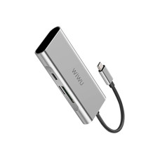 Хаб 7in1 - WIWU Alpha, USB-C to 3xUSB+HDMI+USB-C+SD/MicroSD, Gray