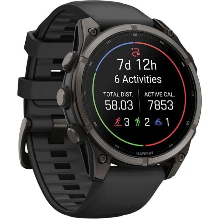 Смарт-годинник Garmin Fenix 9 47mm AMOLED Carbon Gray DLC Titanium with Black Silicone Band
