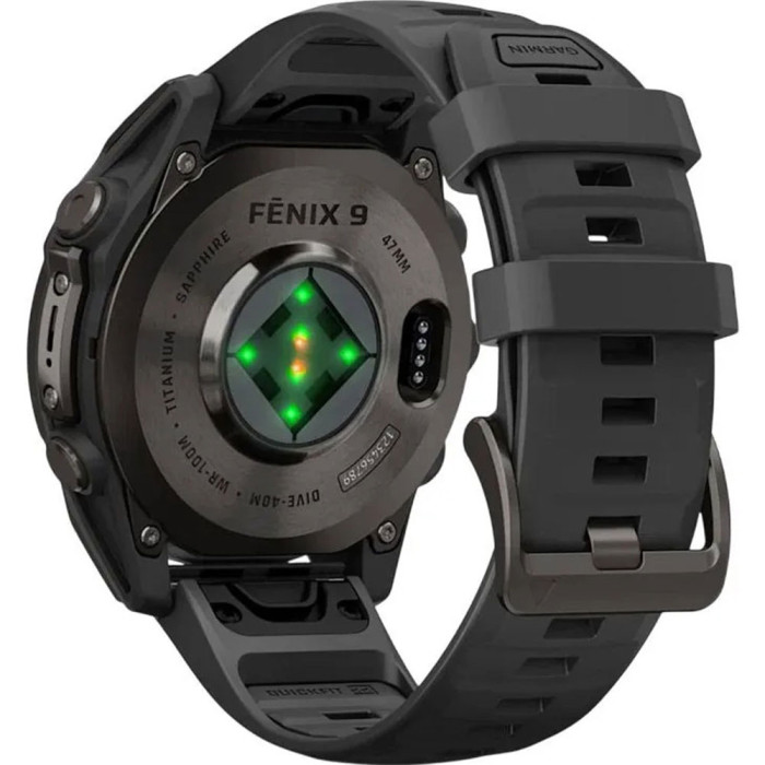 Смарт-годинник Garmin Fenix 9 47mm AMOLED Carbon Gray DLC Titanium with Black Silicone Band
