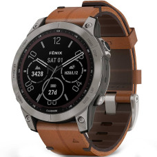 Смарт-годинник Garmin Fenix 7 Sapphire Solar Titanium with Chestnut Leather Band