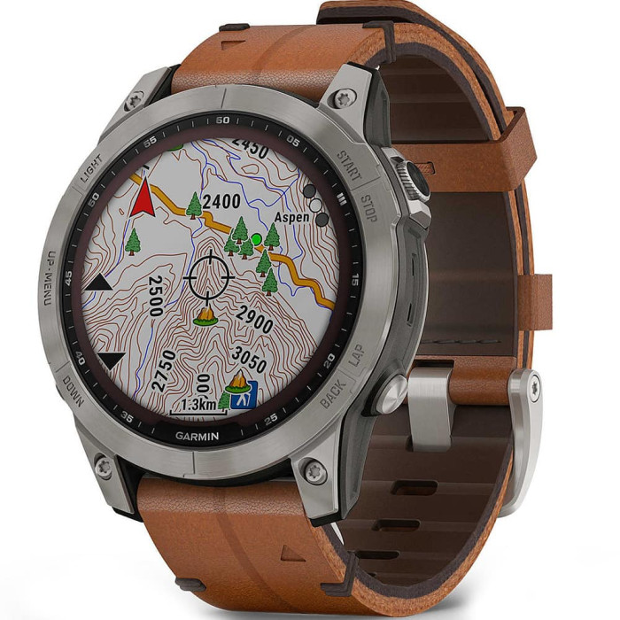 Смарт-годинник Garmin Fenix 7 Sapphire Solar Titanium with Chestnut Leather Band