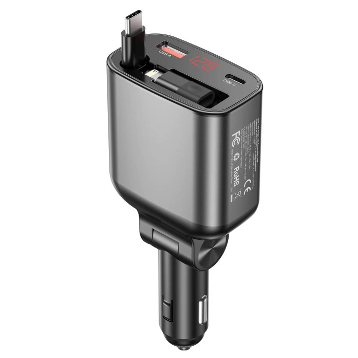АЗП Choetech 105W PD USB-C/USB-A Fast Car Charger з розтяжним кабелем