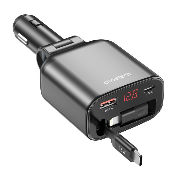 АЗП Choetech 105W PD USB-C/USB-A Fast Car Charger з розтяжним кабелем