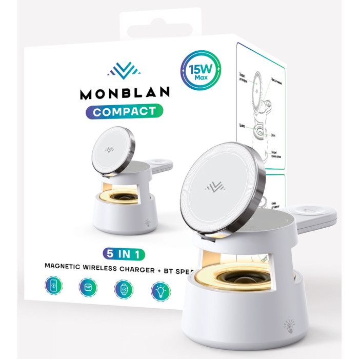 Бездротова зарядна станція - Monblan, 5in1 W1 Compact Series, White