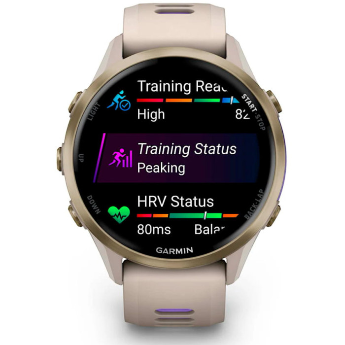 Смарт-годинник Garmin Forerunner 970 Soft Gold Titanium w. French Gray C. and French Gray/T. Indigo