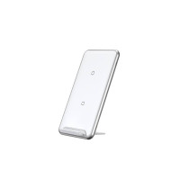 Бездротова зарядна станція - Baseus, Three-coil Wireless Charging Pad (With desktop holder), White