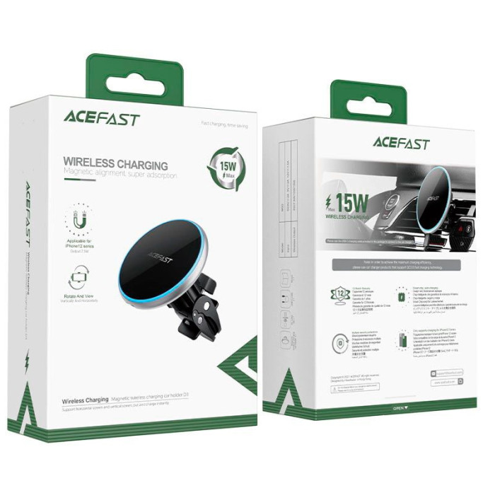Тримач з безпровідною зарядкою Acefast D3 Magnetic Wireless Series 15W, Silver
