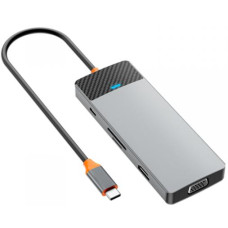 Хаб 9in1 - WIWU Linker, USB-C+2xUSB2.0+2USB3.1+SD/MircoSD+RJ45+PD100W, Gray
