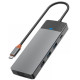 Хаб 9in1 - WIWU Linker, USB-C+2xUSB2.0+2USB3.1+SD/MircoSD+RJ45+PD100W, Gray