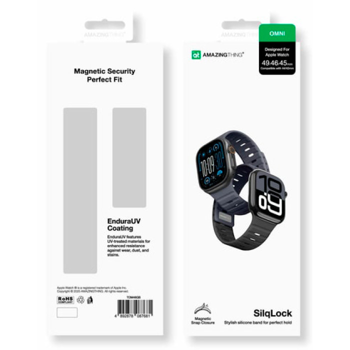 Ремінець для Apple Watch - 42/44/45/46/49mm, AmazingThing SilqLock, Iron Grey / Black
