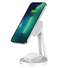 Бездротова зарядна станція - Wiwu, Magnetic Wireless Charger M13 2in1, White