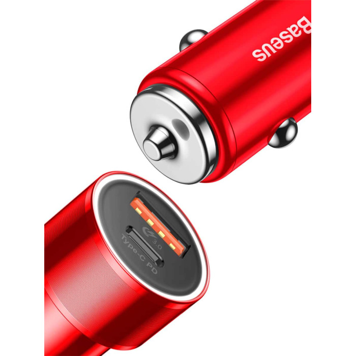 Small Red Usb АЗП Baseus USB Car Charger Small Screw USB 3.0+USB-C 36W Red купити ...