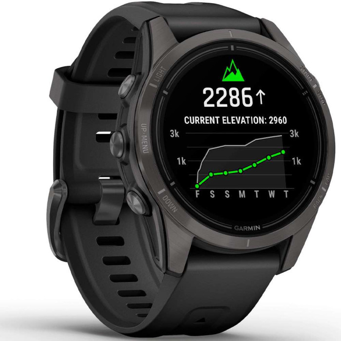 Смарт-годинник Garmin Epix Pro (Gen 2) Sapphire AMOLED 42mm Carbon Gray DLC Titanium w. Black Band