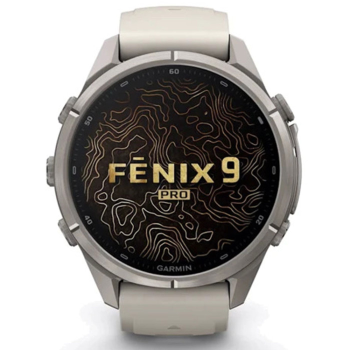 Смарт-годинник Garmin Fenix 9 Pro 43mm AMOLED Titanium with Fog Gray/Dark Sandstone Silicone Band