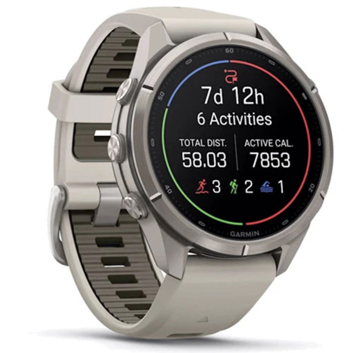Смарт-годинник Garmin Fenix 9 Pro 43mm AMOLED Titanium with Fog Gray/Dark Sandstone Silicone Band