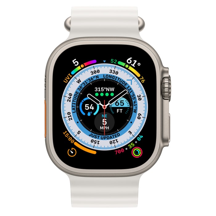 Apple Watch Ultra Titanium, White Ocean Band (One Size), LTE