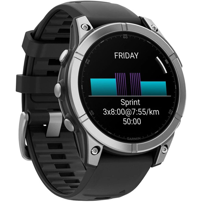 Смарт-годинник Garmin Fenix E 47mm AMOLED Stainless Steel with Black Silicone Band
