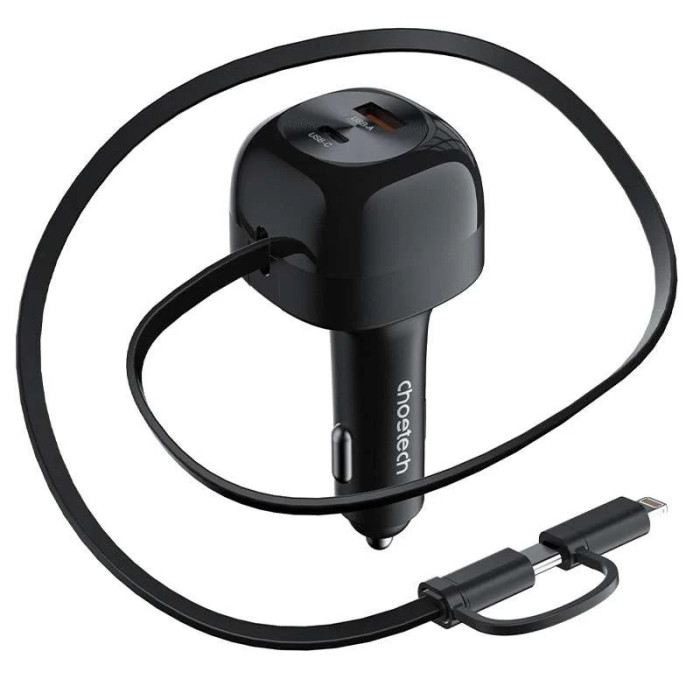 АЗП Choetech PD 75W USB-C/USB-A Car Charger з розтяжним кабелем
