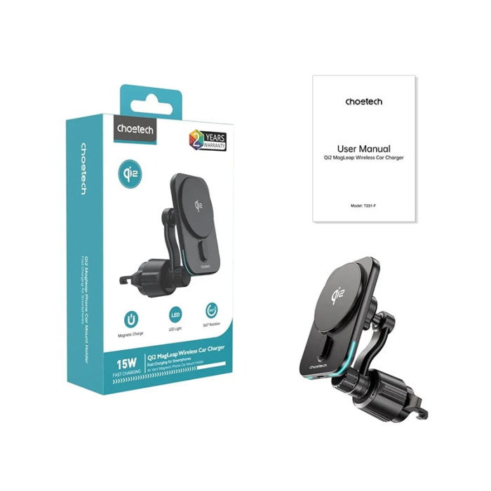 Тримач з безпровідною зарядкою Choetech Qi2 15W Black