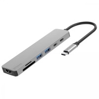 Хаб 7in1 - Proove Iron Link, 2xType-C+2xUSB3.0+HDMI+SD/TF, Silver
