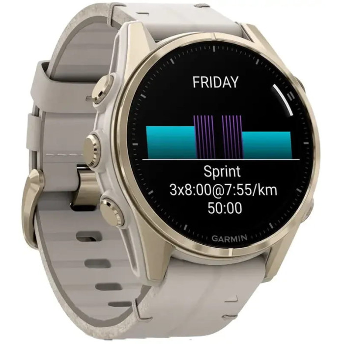 Смарт-годинник Garmin Fenix 8 43mm AMOLED Sapphire Soft Gold with Limestone Leather Band