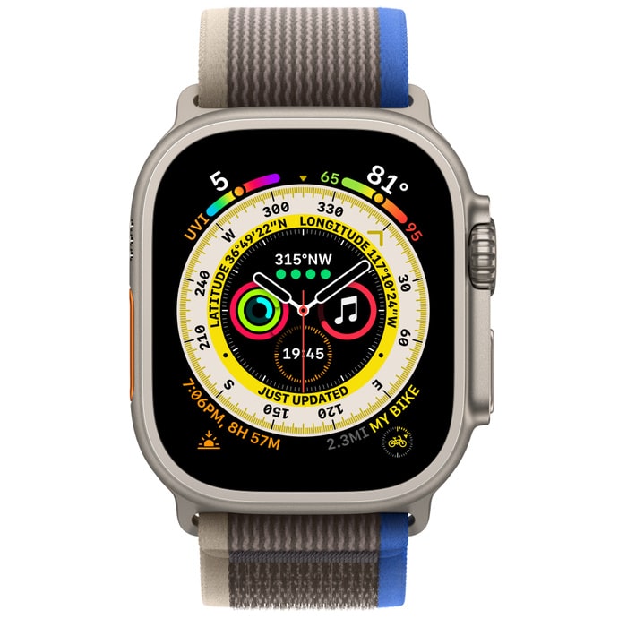 Apple Watch Ultra Titanium, Blue/Gray Trail Loop (S/M), LTE