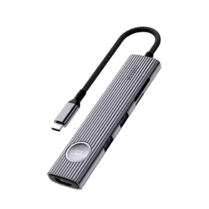 Хаб 8in1 - WIWU Travel, USB-C to 2xUSB3.0+2xUSB-C3.0+PD100W+SD+TF+SOF, Gray