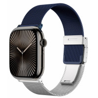 Ремінець для Apple Watch - 42/44/45/46/49mm, AmazingThing StyleFlip, Silver / Estate Blue