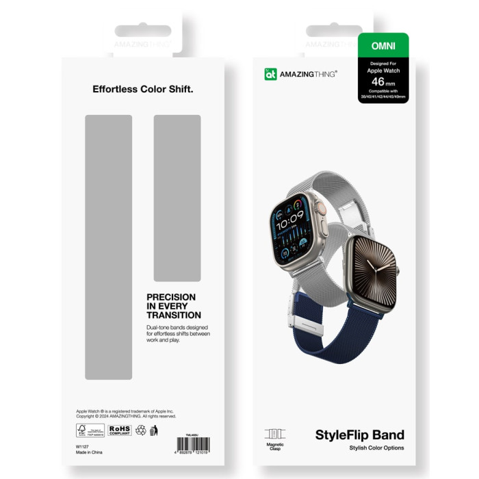 Ремінець для Apple Watch - 42/44/45/46/49mm, AmazingThing StyleFlip, Silver / Estate Blue