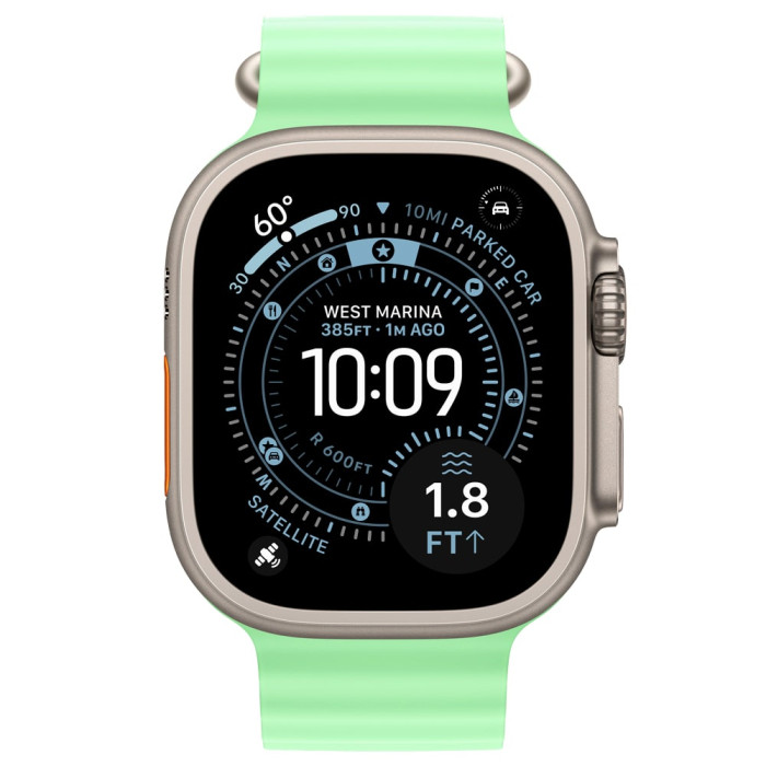 Apple Watch Ultra 3 Natural Titanium, Neon Green Ocean Band, LTE