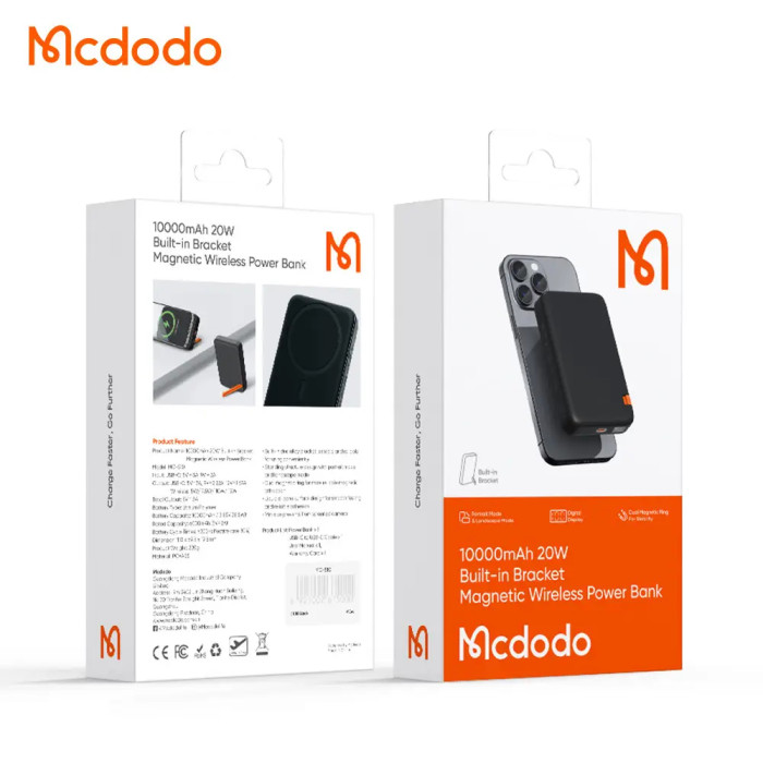 Додатковий аккумулятор Mcdodo 10000mAh 20W Fast Wireless with Built-in Bracket Magnetic Black