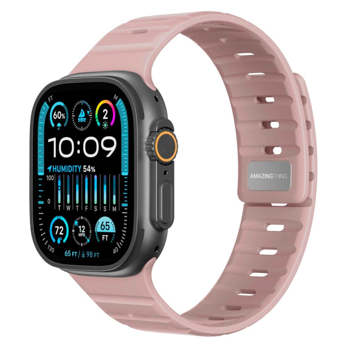 Ремінець для Apple Watch - 42/44/45/46/49mm, AmazingThing SilqLock, Iron Misty Rose / Iron Grey