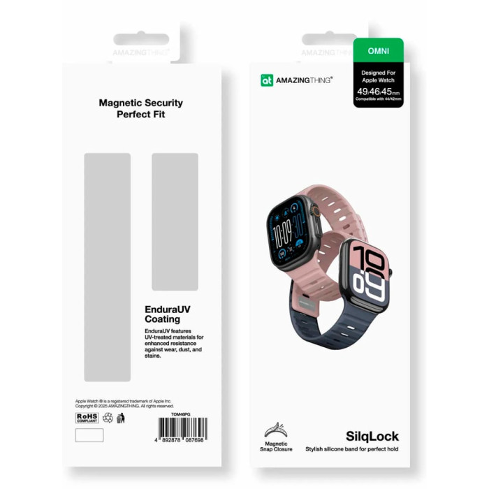 Ремінець для Apple Watch - 42/44/45/46/49mm, AmazingThing SilqLock, Iron Misty Rose / Iron Grey