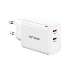 Зарядний пристрій - Choetech 65W GaN PD Dual USB-C Wall Charger, White