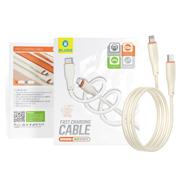 Кабель USB-C to Lightning - Blueo, Ape Legend Creamy Silicone, White / Orange