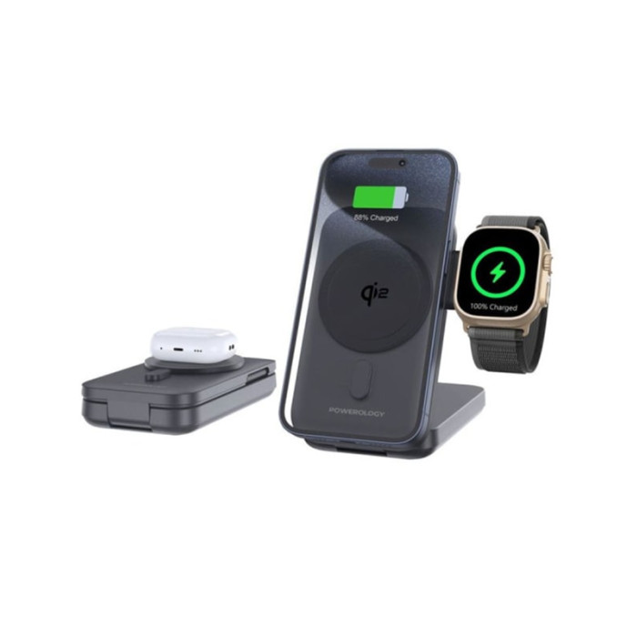 Бездротова зарядна станція - Choetech Qi2 3-in-1 Magnetic Charger Holder with 10000 mAh battery