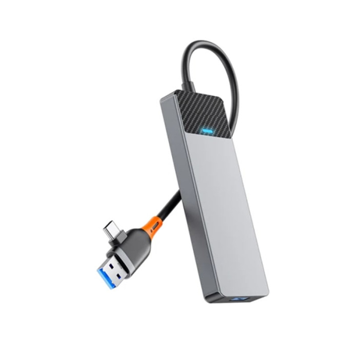 Хаб 4in1 - WIWU Linker, USB-C+UCB to USB-C+3xUSB3.0, Gray