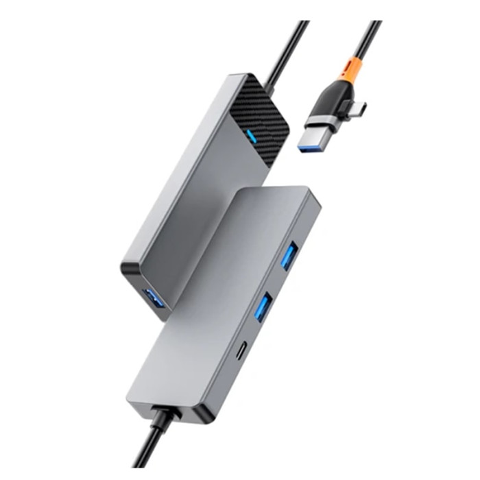 Хаб 4in1 - WIWU Linker, USB-C+UCB to USB-C+3xUSB3.0, Gray
