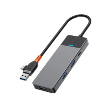 Хаб 4in1 - WIWU Linker, USB-C+UCB to USB-C+3xUSB3.0, Gray