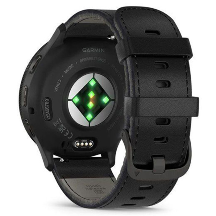 Смарт-годинник Garmin Venu 3 Slate Stainless Steel Bezel with Black Case and Leather Band