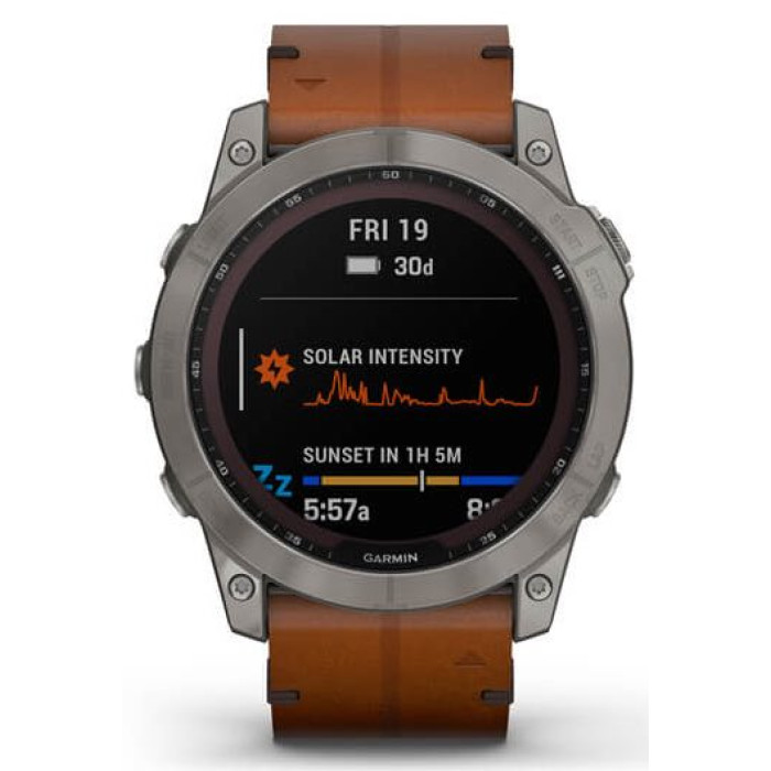 Смарт-годинник Garmin Fenix 7X Sapphire Solar Titanium with Chestnut Leather Band