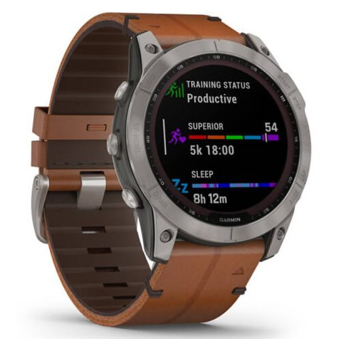Смарт-годинник Garmin Fenix 7X Sapphire Solar Titanium with Chestnut Leather Band