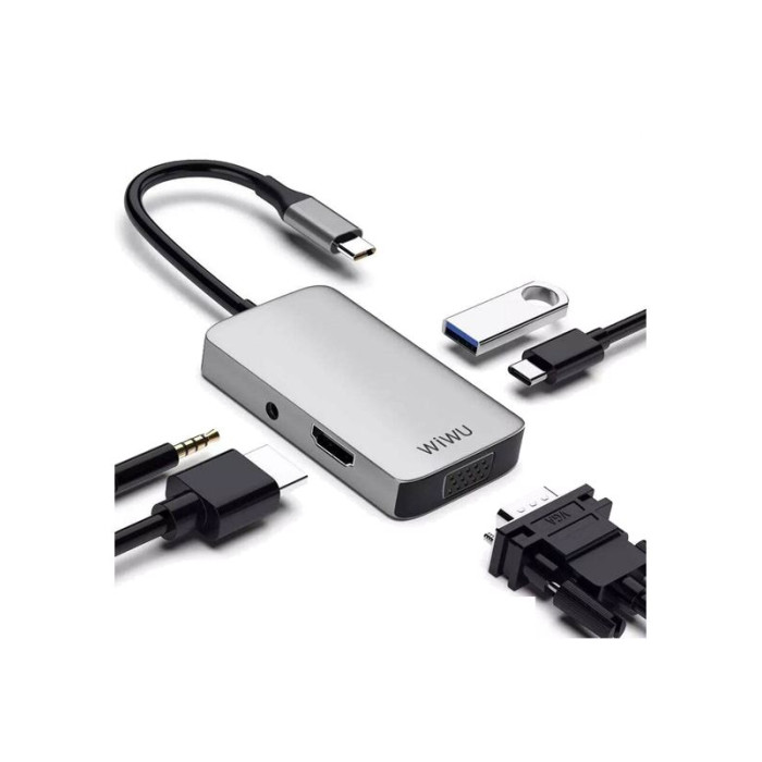 Хаб 5in1 - WIWU Alpha, USB-C to USB+USB-C+VGA+HDMI+3.5mm, Gray