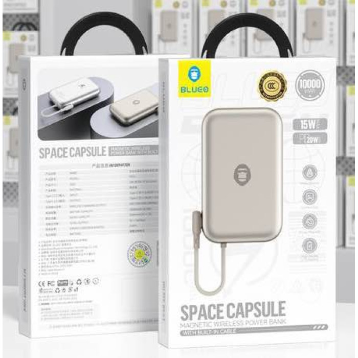 Додатковий аккумулятор Blueo 10000mAh Space Capsule Magnetic Wireless Natural