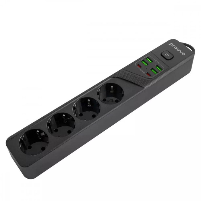 Мережевий фільтр Proove Power Strip P-04 (4 розетки + 4 USB + 2 Type-C) 3m Black