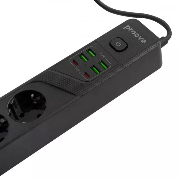 Мережевий фільтр Proove Power Strip P-04 (4 розетки + 4 USB + 2 Type-C) 3m Black