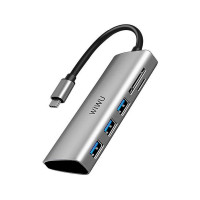 Хаб 5in1 - WIWU Alpha, USB-C to 3xUSB+SD/MicroSD, Grey