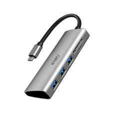 Хаб 5in1 - WIWU Alpha, USB-C to 3xUSB+SD/MicroSD, Grey